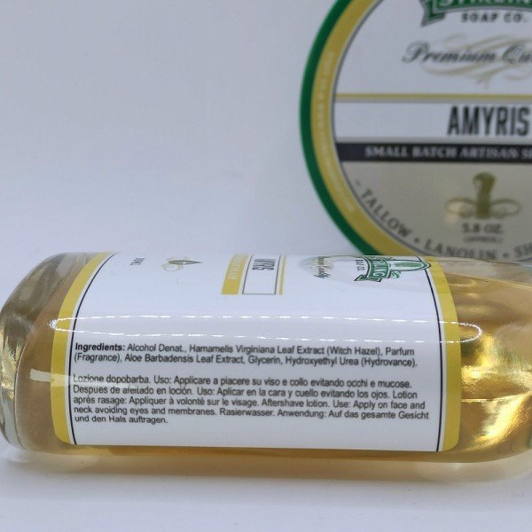 Après-rasage Stirling Amyris liste des ingrédients INCI. Hamamelis et Aloe Vera pour une fin de rasage sans irritation