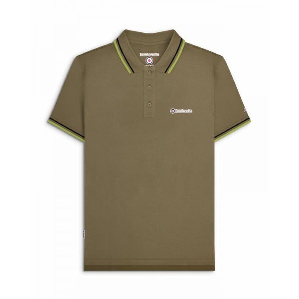 Polo Lambretta Clothing. Kaki bande noire et vert sauge.