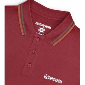 Polo Lambretta Clothing. Bordeaux bande gris métal et cuivre.