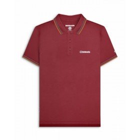Polo Lambretta Clothing. Bordeaux bande gris métal et cuivre.