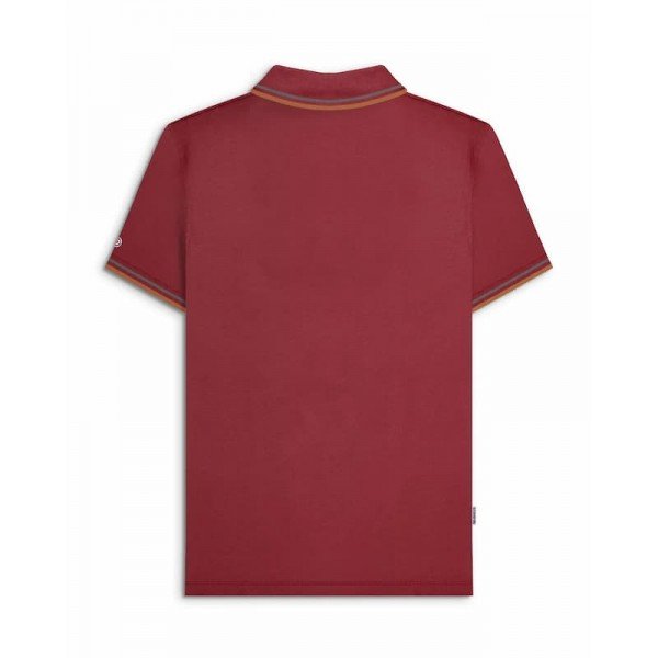 Polo Lambretta Clothing. Bordeaux bande gris métal et cuivre.