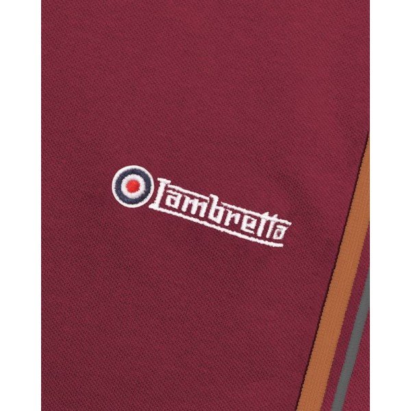 Polo Lambretta Clothing. Bordeaux bande gris métal et cuivre.