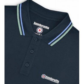 Polo Lambretta Clothing. Marine bande bleu et bleu fumé