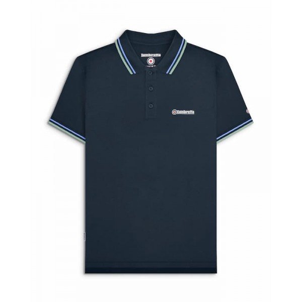 Polo Lambretta Clothing. Marine bande bleu et bleu fumé