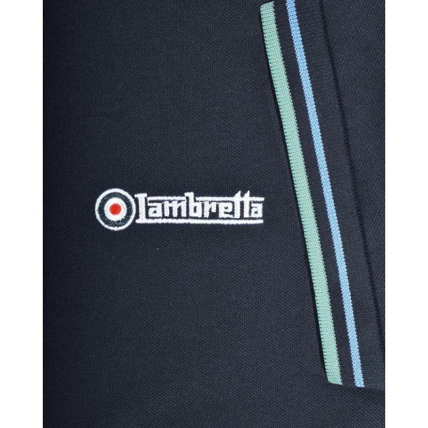 Polo Lambretta Clothing. Marine bande bleu et bleu fumé