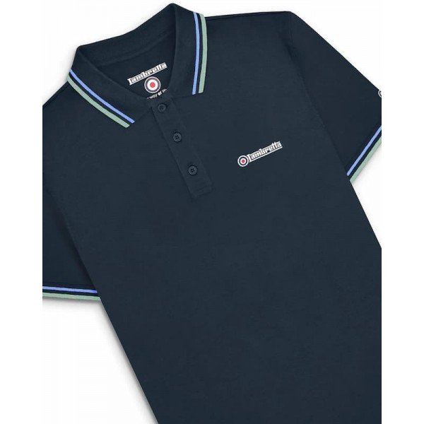 Polo Lambretta Clothing. Marine bande bleu et bleu fumé