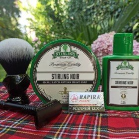 Baume après-rasage 0% alcool Stirling Soap "Noir". 118ml + savon à raser Stirling Soap "Noir" + rasoir Razorock "Lupo Black".