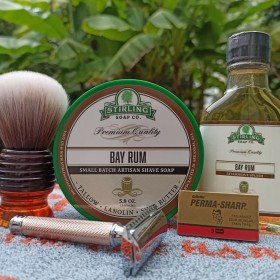 Après-rasage Stirling "Bay Rum" + savon à raser Stirling "Bay Rum" + rasoir Mühle "R89RG"