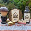 Savon à raser Noble Otter "Ace" et après rasage, Rasoir "Fatip Piccolo", Blaireau Rasorock Plissoft .