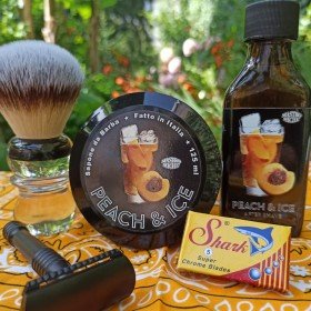 Savon à raser Mastro Michè et aprés rasage "Peach & Ice", Blaireau Razorock  BC Silvertip , rasoir Razorock Lupo