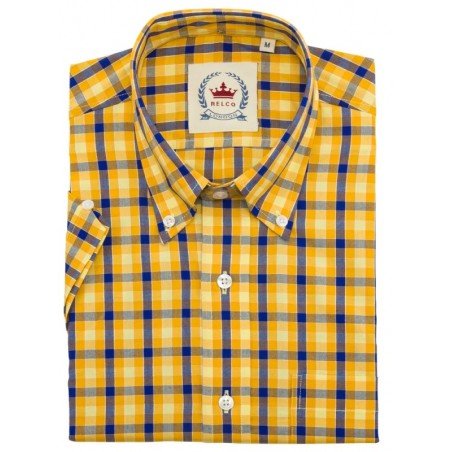 Chemise style vintage Relco CK56.  Jaune + bleu .