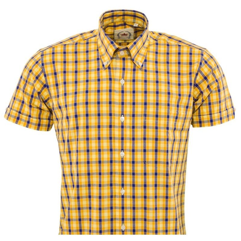 Chemise style vintage Relco CK56.  Jaune + bleu . Face.