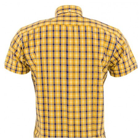 Chemise style vintage Relco CK56.  Jaune + bleu . De dos.