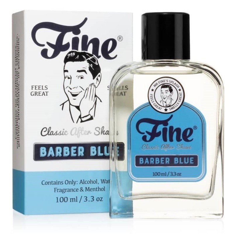 Après-rasage aftershave Fine "Barber Blue". 100ml. Avec sa boite de présentation.