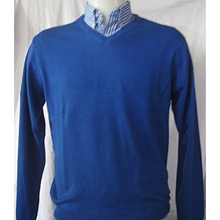 Pull col en V Moonstomp Clothing, bleu royal et Chemise Relco London CK65.