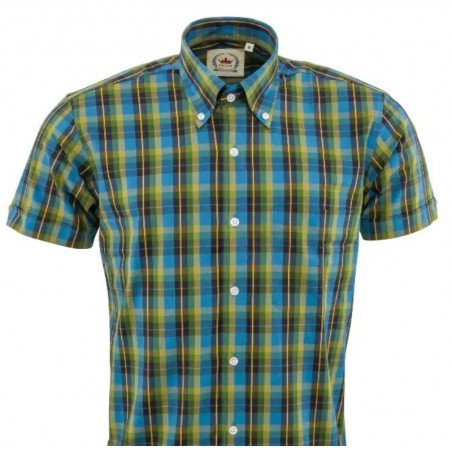 Chemise Relco London CK59 retro vintage. Bleu + vert. Face.