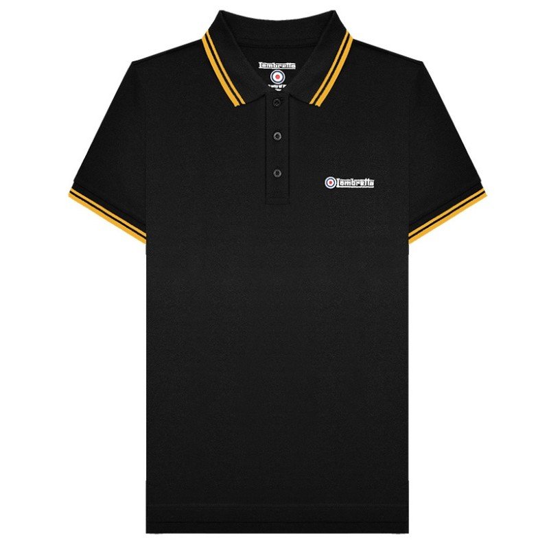 Polo Lambretta Clothing. Noir bandes jaunes.