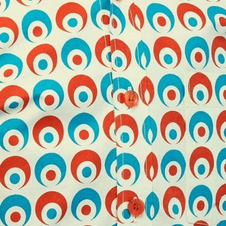 chemise Chenaski mod, retro 60/70, "Eyeball". Gros plan du motif de la chemise.