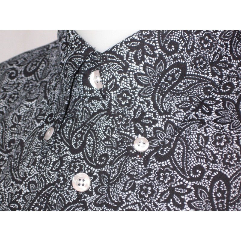 chemise Relco paisley  (motifs style cachemire)  noir et blanc manches longues