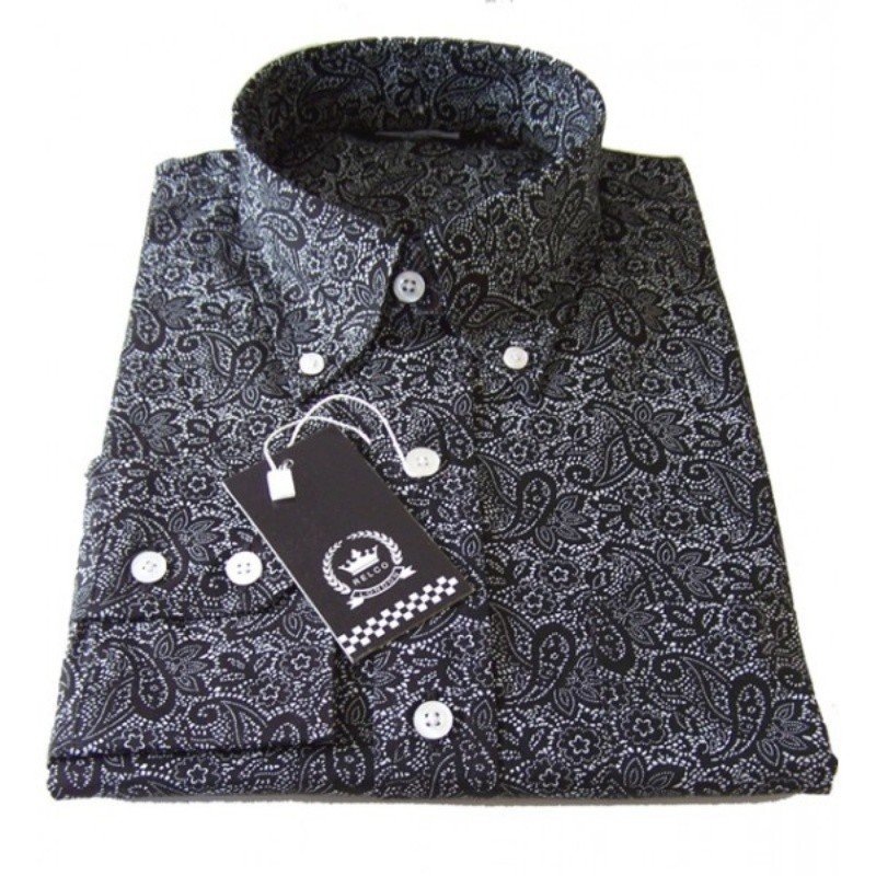 chemise Relco paisley  (motifs style cachemire)  noir et blanc manches longues