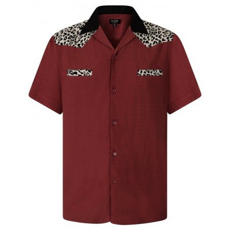 Chemise rockabilly Chet Rock "Jeffery" . Vieux rouge et Leopard