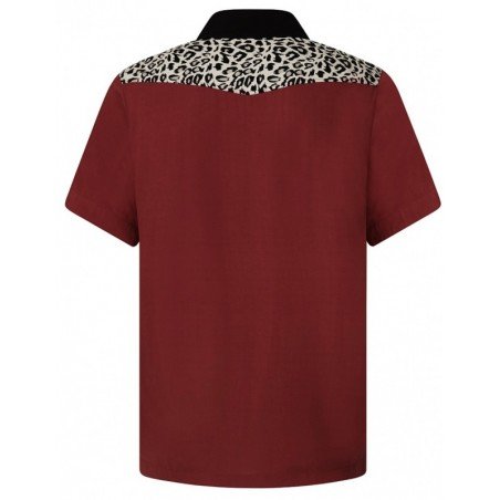 Chemise rockabilly Chet Rock "Jeffery" . Vieux rouge et Leopard . De dos.