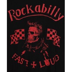 Chemise Chet Rock " Rockabilly Fast & Loud" .  Gros plan de l'impression dans le dos.