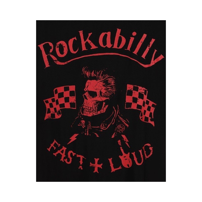 Chemise Chet Rock " Rockabilly Fast & Loud" .  Gros plan de l'impression dans le dos.