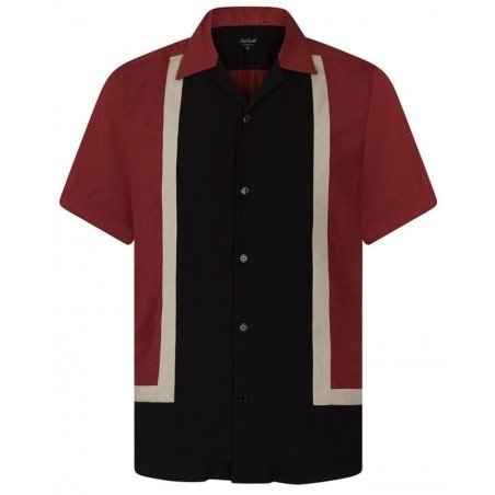 Chemise rockabilly Chet Rock "Walter" . Vieux rouge + gris + noir. De Face.