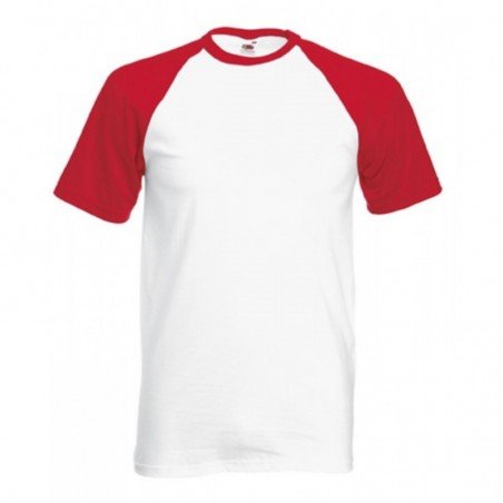 T-shirt baseball par Fruit of the Loom. T-shirt blanc avec manches rouges.