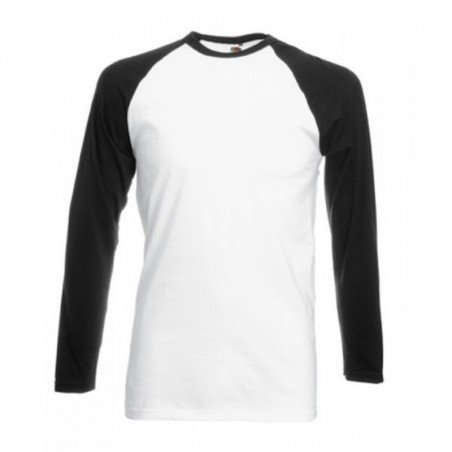 T-shirt baseball manches longues par Fruit of the Loom. Blanc avec manches noires.