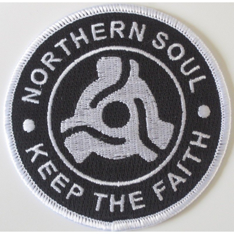 Patch Northern Soul. Keep the faith- 45 adaptor- noir et blanc.