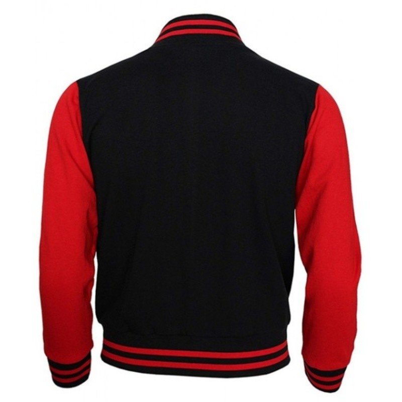 Blouson teddy / baseball . Noir manches rouges de dos.