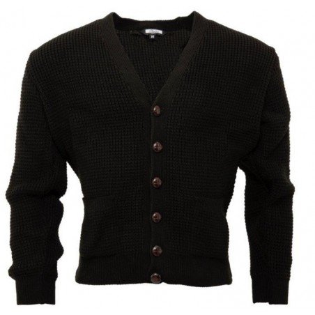 cardigan Relco London "Waffle" . Noir. Style retro vintage années 60. Chaud et confortable.