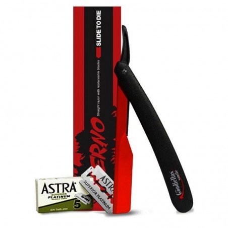 Shavette The Goodfellas Smile "Inferno" + boite 5 lames Astra superior platinum. Avec sa boite de présentation.