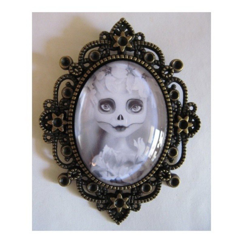 Broche poupée skull voodoo mexicain halloween gothique rockabilly pin up.